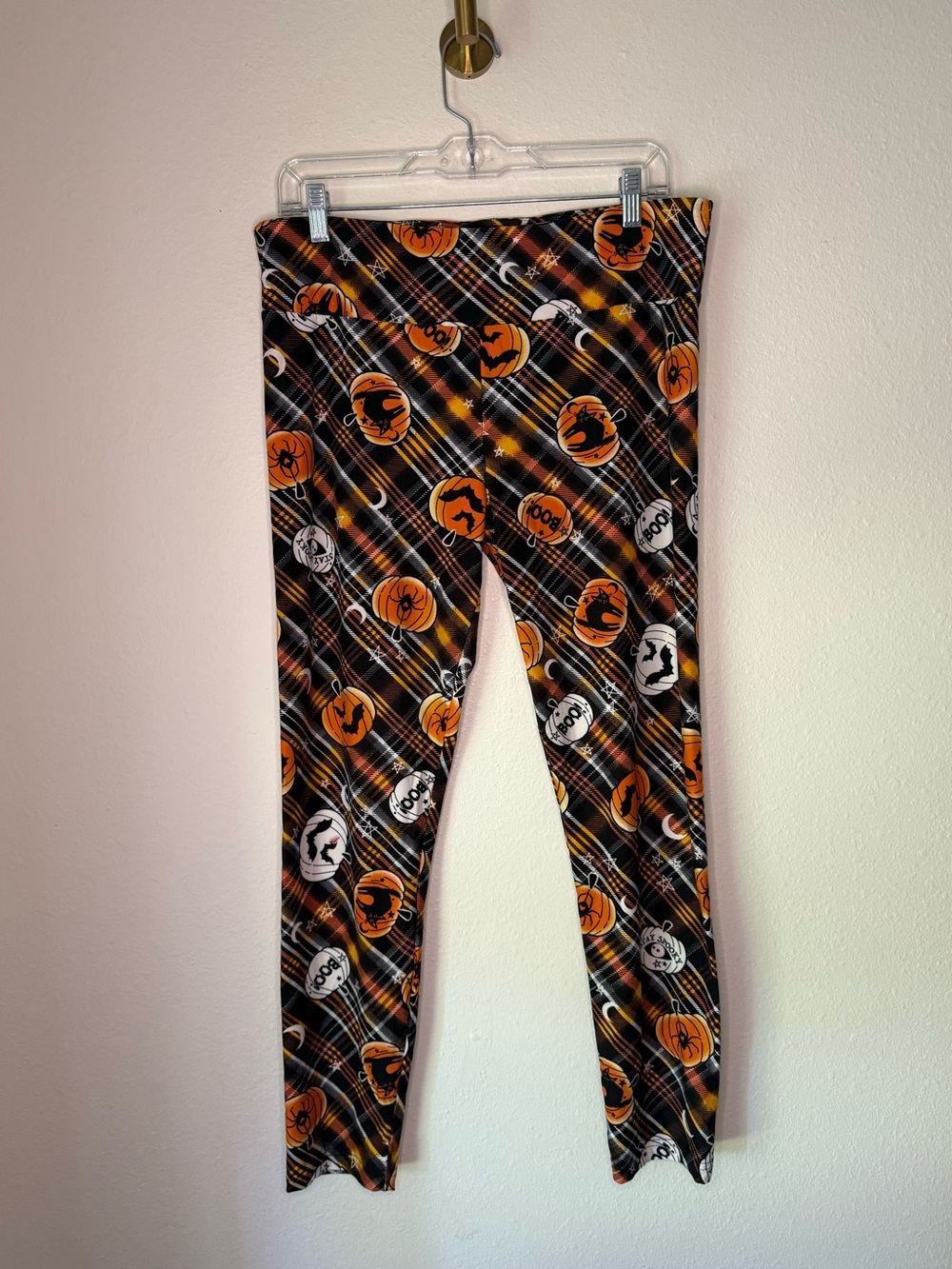 Halloween Pumpkin Plaid Black Orange Leggings size XL 15–17